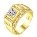 Fashion New Style Gold Plated + AAA Zircon Inlaid Rhinestone Men  Ring, Size: 8, Diameter: 18.1mm...