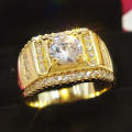 Fashion New Style Gold Plated + AAA Zircon Inlaid Rhinestone Men  Ring, Size: 8, Diameter: 18.1mm...