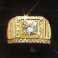 Fashion New Style Gold Plated + AAA Zircon Inlaid Rhinestone Men  Ring, Size: 9, Diameter: 18.9mm...