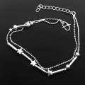 Fashion Jewelry Double Powder Beads and Stars Silver Plated Anklets(Silver)