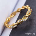 Simple Stylish Ladies Full Rhinestone Twist Modelling Ring(Gold US Size:8)