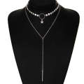 Simple Sexy Handmade Sequins Star Tassels Circle Clavicle Chain Long Pendant Double-layer Chain(S...