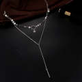 Simple Sexy Handmade Sequins Star Tassels Circle Clavicle Chain Long Pendant Double-layer Chain(S...