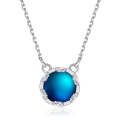 S925 Sterling Silver Gradient Round Moonstone Clavicle Chain Nacklace Jewelry (Multicolor, Night ...