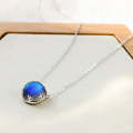 S925 Sterling Silver Gradient Round Moonstone Clavicle Chain Nacklace Jewelry (Multicolor, Night ...