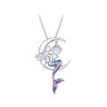 BSN338 Sterling Silver S925 White Gold Plated Moonstone Mermaid Necklace