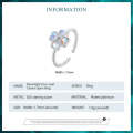 BSR458-E S925 Sterling Silver White Gold Plated Lucky Clover Open Adjustable Ring