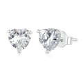 BSE853 Sterling Silver S925 White Gold Plated Sparkling Heart Stud Earrings