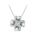 BSN334 Sterling Silver S925 White Gold Plated Lucky Clover Pendant Necklace