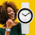 Simple Style Round Dial Matte Leather Strap Quartz Watch for Men / Women(White)