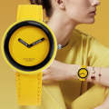 Simple Style Round Dial Matte Leather Strap Quartz Watch for Men / Women(Yellow)