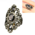Vintage Ethnic Style Exquisite Carved Inlaid Acrylic Resin Hollow Ring, Ring Size:8(Black)