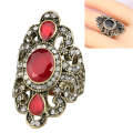 Vintage Ethnic Style Exquisite Carved Inlaid Acrylic Resin Hollow Ring, Ring Size:8(Red)