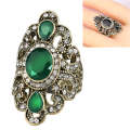 Vintage Ethnic Style Exquisite Carved Inlaid Acrylic Resin Hollow Ring, Ring Size:9(Green)