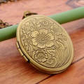 Vintage Antique Bronze Floral Patterns Carved Oval Locket Picture Memento Photos Box Necklace