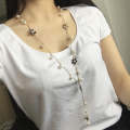 Pearl Five-petal Flower Long Necklace Female tassel Long Sweater Chain(White)