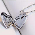 DIY Heart-shaped Photo Frame Memory Locket Pendant Necklace Jewelry(silver)