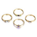 4 PCS Women Vintage Bohemian Crystal Zircon Ring Set, Ring Size:9