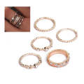 5 PCS/Set Fashion Women Rose Gold Rhinestone Elegant Rings Jewelry Set, Ring Size:8