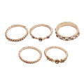5 PCS/Set Fashion Women Rose Gold Rhinestone Elegant Rings Jewelry Set, Ring Size:9