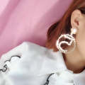 Women Simple Metal Braided Hollow Ring Earrings Personality Number 5 Pearl Earrings(gold)