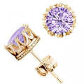 Women Crown Earrings Crystal Jewelry Double Stud Earrings  (Gold Purple)
