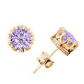 Women Crown Earrings Crystal Jewelry Double Stud Earrings  (Gold Purple)