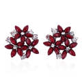 Fashion Zircon Rhinestone 3 Flower Stud Earrings for Women Jewelry, Metal Color:red