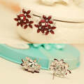 Fashion Zircon Rhinestone 3 Flower Stud Earrings for Women Jewelry, Metal Color:red
