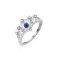 Women Crystal Ring Fashion Love Heart Crown Rhinestone Ring(Blue )