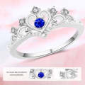 Women Crystal Ring Fashion Love Heart Crown Rhinestone Ring(Blue )