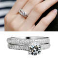 Silver Double Zircon Wedding Rings Set, Ring Size:16