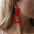Metal Earrings Simple Geometric Embossed Floral Earrings Retro Fashion Personality Earrings(red)