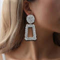 Metal Earrings Simple Geometric Embossed Floral Earrings Retro Fashion Personality Earrings(White)