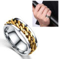 Punk Rock Stainless Steel Rotatable Chain Rings, Ring Size:7(Gold)