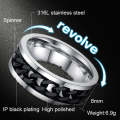 Punk Rock Stainless Steel Rotatable Chain Rings, Ring Size:9(Black)