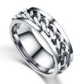 Punk Rock Stainless Steel Rotatable Chain Rings, Ring Size:10(Silver)