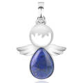Women Angel Wings Pendants Natural Crystal Stone Necklaces(Lapis Lazuli)