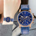 Three-eye Six-needle Imitation Belt Quartz Watch for Women / Men(Blue)