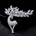 Women Fashion Crystal Zircon Cute Deer Brooch(Silver)