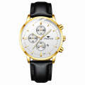 FNGEEN W5128 Men Three Eyes Subdial Luminous Quartz Watch Student Simple Watch(Black Leather Gold...
