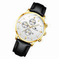 FNGEEN W5128 Men Three Eyes Subdial Luminous Quartz Watch Student Simple Watch(Black Leather Gold...