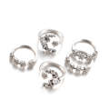 5 PCS/Set Vintage Women Star Moon Adjustable Ring Set