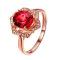 Fashion Red Tourmaline Rose Gold Flower Shape Women Ring, Ring Size:9