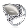 Women Vintage Ethnic Style Waterdrops Opal Oval Ring, Ring Size:7(Silver)
