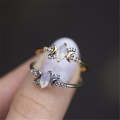 White Opal Ring Women Crystals Engagement Rings, Ring Size:8(Silver)
