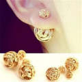 Metal Weaving Double Sides Earrings Woman Vintage Cute Gold Color Stud Earring
