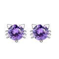 Cute Little Cat Zirconia Ladies Earrings(Purple)