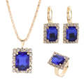 Square Crystal Necklace Earrings Ring For Women Jewelry Sets(Royal Blue)