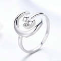 S925 Sterling Silver Open Ring Moon Cat Female Ring